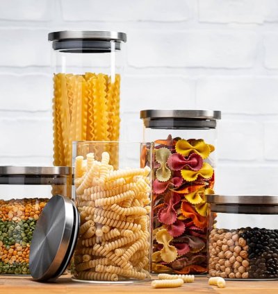 Bocal en verre avec couvercle en inox – 5 tailles